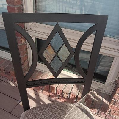 METAL FRAME, GLASS TOP ROUND TABLE WITH 2 MATCHING CHAIRS