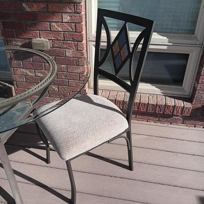 METAL FRAME, GLASS TOP ROUND TABLE WITH 2 MATCHING CHAIRS