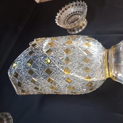 KING GLASS NO 25 FINE CUT AND BLOCK PITCHER AND SERVING BOWLS