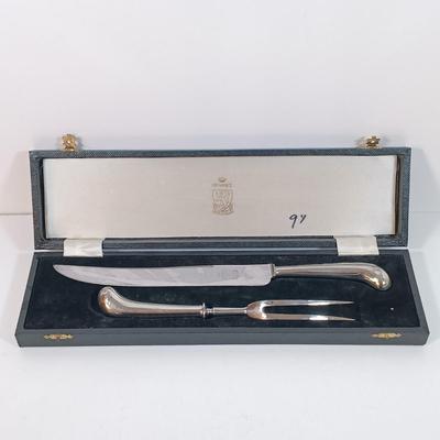 LOT 25: Longaberger Pottery Woven Traditions Bundt Pan, Kirk & Matz Sheffield Carving Knife and Fork, Pampered Chef Easy Accent...