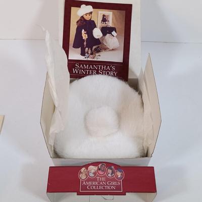 LOT 26: American Girl's Samantha's Winter Story Cloak, Hat and Muff with Therese Doll Dress and Bloomers