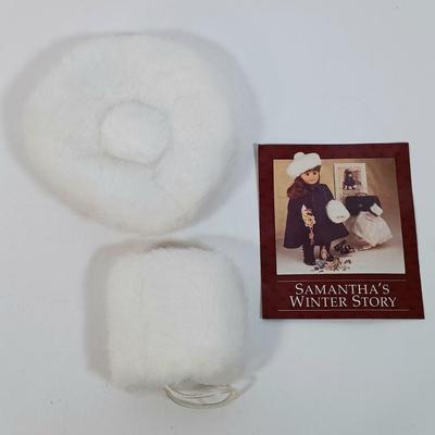 LOT 26: American Girl's Samantha's Winter Story Cloak, Hat and Muff with Therese Doll Dress and Bloomers