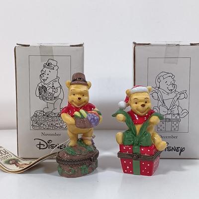 LOT 28: Disney Winnie-the-Pooh Calendar Series (12) Trinket Boxes with Display Stand