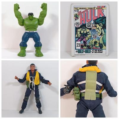 LOT 33: Marvel Hulk and the Agents of S.M.A.S.H. Shake and Smash Hulk with 1978 Poster Card & Ever Sparkle Toys Action Man
