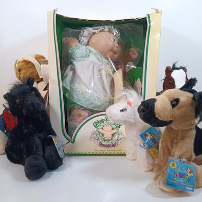 LOT 34: Vintage Cabbage Patch Preemie Doll, Webkinz Plush, Russ Bear & Bialosky Bear
