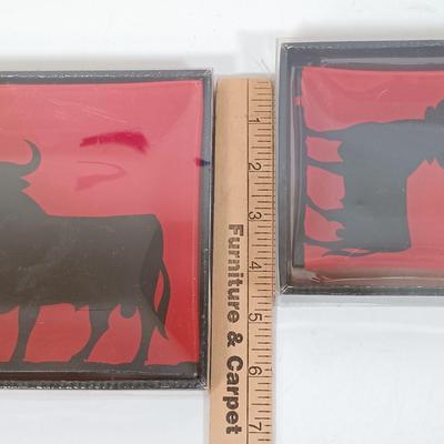 LOT 37: Javier Osborne Bull Glass Plates with Dansk Tea Light / Hurricane Votive Sets