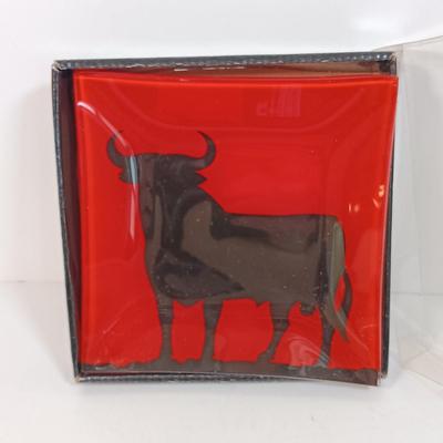 LOT 37: Javier Osborne Bull Glass Plates with Dansk Tea Light / Hurricane Votive Sets