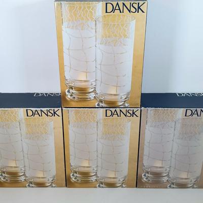 LOT 37: Javier Osborne Bull Glass Plates with Dansk Tea Light / Hurricane Votive Sets