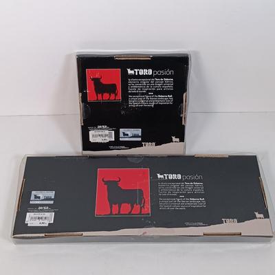 LOT 37: Javier Osborne Bull Glass Plates with Dansk Tea Light / Hurricane Votive Sets