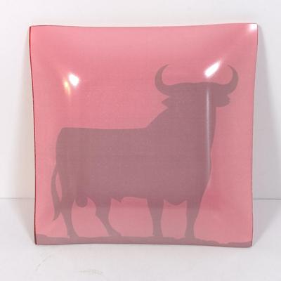 LOT 37: Javier Osborne Bull Glass Plates with Dansk Tea Light / Hurricane Votive Sets