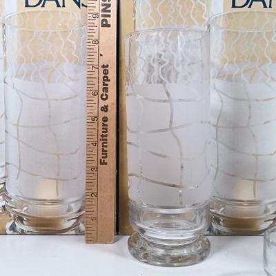 LOT 37: Javier Osborne Bull Glass Plates with Dansk Tea Light / Hurricane Votive Sets