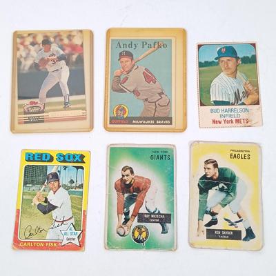 LOT 42: Vintage Bowman Football Cards, NWT Rawlings Baseball Glove, KMart 20th Anniversary Baseball Cards, Purina Co Baseball Cards &...