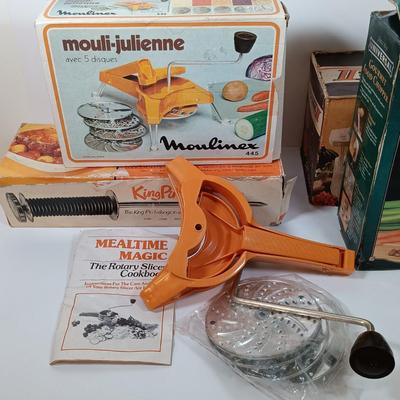 LOT 47: Vintage Kitchen - Barnyard Cookie Cutters, The Incredible Ice Cream Machine, Moulimex Julienne & More