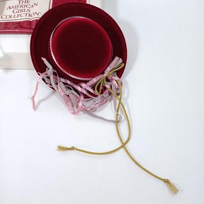 LOT 48: American Girls Samantha's Christmas Story Dress, Stockings & Ribbon with Samantha's Velvet Hat, Gold Brooch, Purse...
