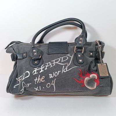 LOT 49: Ed Hardy Love Kills Slowly Shoulder Bag with Las Vegas Embroidered Purse