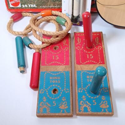 LOT 51: George Washburn Lyon LLAG1 Little Lion Children's Guitar, Camp Mickey Cookout Set, Planes Board Books & More