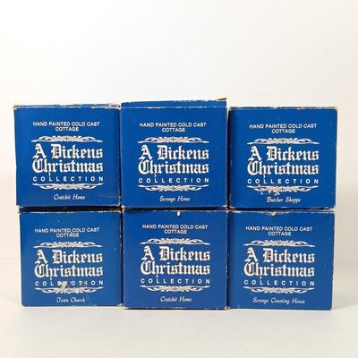 LOT 52: Vintage Munson Masterpiece Christmas Greeting Cards, Hallmark Mickey's Merry Carousel Ornament, A Dickens Christmas Cottages...