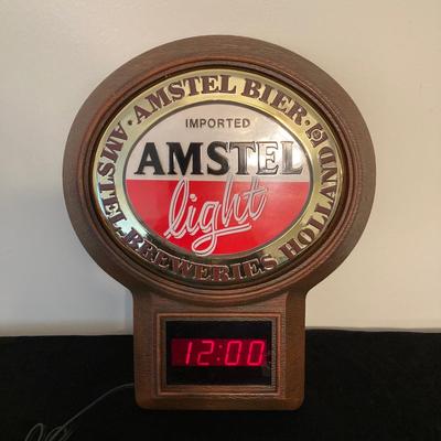 LOT 62: Vintage Amstel Light Digital Wall Clock with Beer Trays (Budweiser, Schaefer and Kaier's) and Budweiser Playing Cards