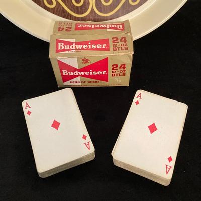 LOT 62: Vintage Amstel Light Digital Wall Clock with Beer Trays (Budweiser, Schaefer and Kaier's) and Budweiser Playing Cards