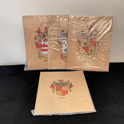 LOT 66: L. H. Kemper Code of Arms / Family Crest Artwork, Scottish Wool Golf Hats, Therese Children's Vest / Hat, WJ Family Castle...