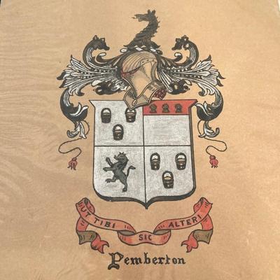 LOT 66: L. H. Kemper Code of Arms / Family Crest Artwork, Scottish Wool Golf Hats, Therese Children's Vest / Hat, WJ Family Castle...