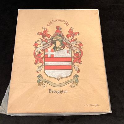 LOT 66: L. H. Kemper Code of Arms / Family Crest Artwork, Scottish Wool Golf Hats, Therese Children's Vest / Hat, WJ Family Castle...