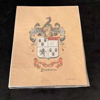 LOT 66: L. H. Kemper Code of Arms / Family Crest Artwork, Scottish Wool Golf Hats, Therese Children's Vest / Hat, WJ Family Castle...