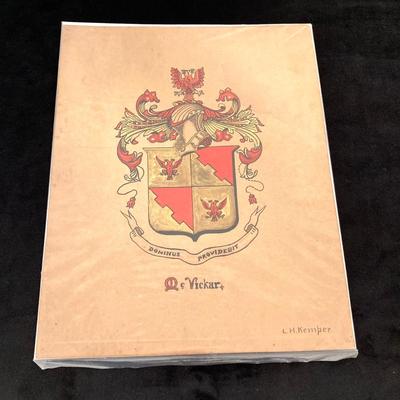 LOT 66: L. H. Kemper Code of Arms / Family Crest Artwork, Scottish Wool Golf Hats, Therese Children's Vest / Hat, WJ Family Castle...