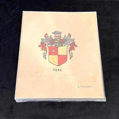 LOT 66: L. H. Kemper Code of Arms / Family Crest Artwork, Scottish Wool Golf Hats, Therese Children's Vest / Hat, WJ Family Castle...