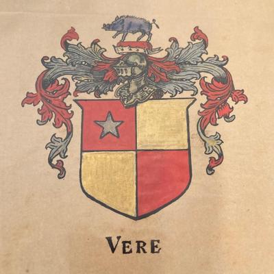 LOT 66: L. H. Kemper Code of Arms / Family Crest Artwork, Scottish Wool Golf Hats, Therese Children's Vest / Hat, WJ Family Castle...