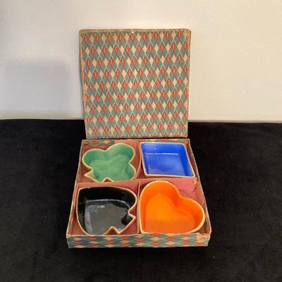 LOT 67: Vintage Japan Lusterware Ashtrays / Four Suit China Trinket Dishes, S. Anargyros Murad Turkish Cigarettes Box and Matches