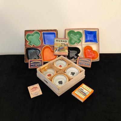 LOT 67: Vintage Japan Lusterware Ashtrays / Four Suit China Trinket Dishes, S. Anargyros Murad Turkish Cigarettes Box and Matches