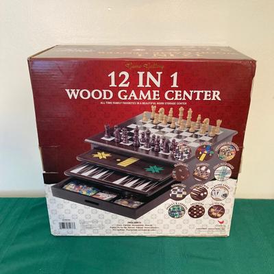 LOT 75: Vintage Games - 12 in 1 Wood Game Center, Scabble, Brookstone Bowling and Scrabble Flash
