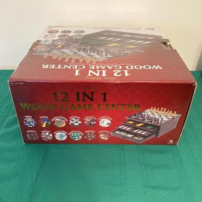 LOT 75: Vintage Games - 12 in 1 Wood Game Center, Scabble, Brookstone Bowling and Scrabble Flash