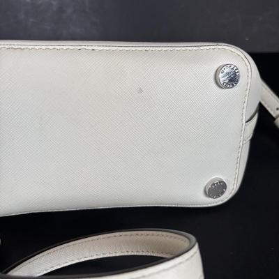 LOT 93: Michael Kors White Leather Dottie medium Bucker Bag