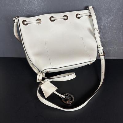 LOT 93: Michael Kors White Leather Dottie medium Bucker Bag