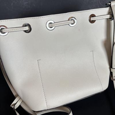 LOT 93: Michael Kors White Leather Dottie medium Bucker Bag