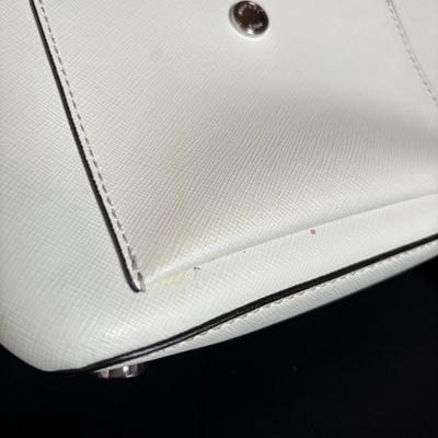 LOT 93: Michael Kors White Leather Dottie medium Bucker Bag
