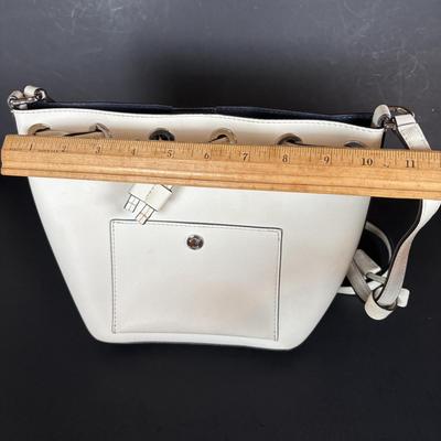 LOT 93: Michael Kors White Leather Dottie medium Bucker Bag