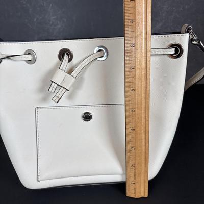LOT 93: Michael Kors White Leather Dottie medium Bucker Bag
