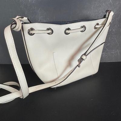 LOT 93: Michael Kors White Leather Dottie medium Bucker Bag
