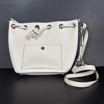 LOT 93: Michael Kors White Leather Dottie medium Bucker Bag