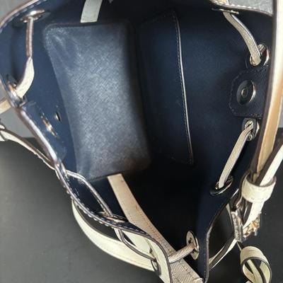 LOT 93: Michael Kors White Leather Dottie medium Bucker Bag