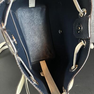 LOT 93: Michael Kors White Leather Dottie medium Bucker Bag