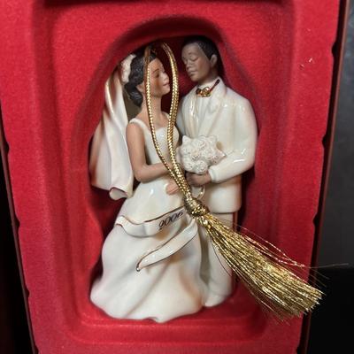 LOT 96: Lenox Lamb Easter Egg, Bride/Groom Ornaments, Just the Right Shoe Collectibles, Vintage Bride/Groom Toasting Glasses, Mikasa...