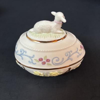 LOT 96: Lenox Lamb Easter Egg, Bride/Groom Ornaments, Just the Right Shoe Collectibles, Vintage Bride/Groom Toasting Glasses, Mikasa...