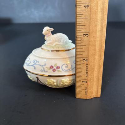 LOT 96: Lenox Lamb Easter Egg, Bride/Groom Ornaments, Just the Right Shoe Collectibles, Vintage Bride/Groom Toasting Glasses, Mikasa...