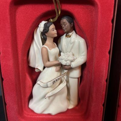 LOT 96: Lenox Lamb Easter Egg, Bride/Groom Ornaments, Just the Right Shoe Collectibles, Vintage Bride/Groom Toasting Glasses, Mikasa...