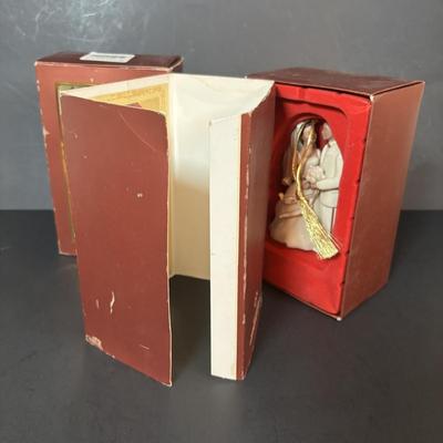 LOT 96: Lenox Lamb Easter Egg, Bride/Groom Ornaments, Just the Right Shoe Collectibles, Vintage Bride/Groom Toasting Glasses, Mikasa...