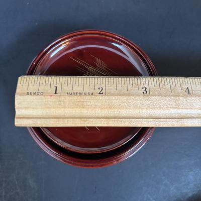 LOT 99: Vintage Hand Painted Lacquer Coaster Set along with Framed & Boxed Chinese Papercut Artwork